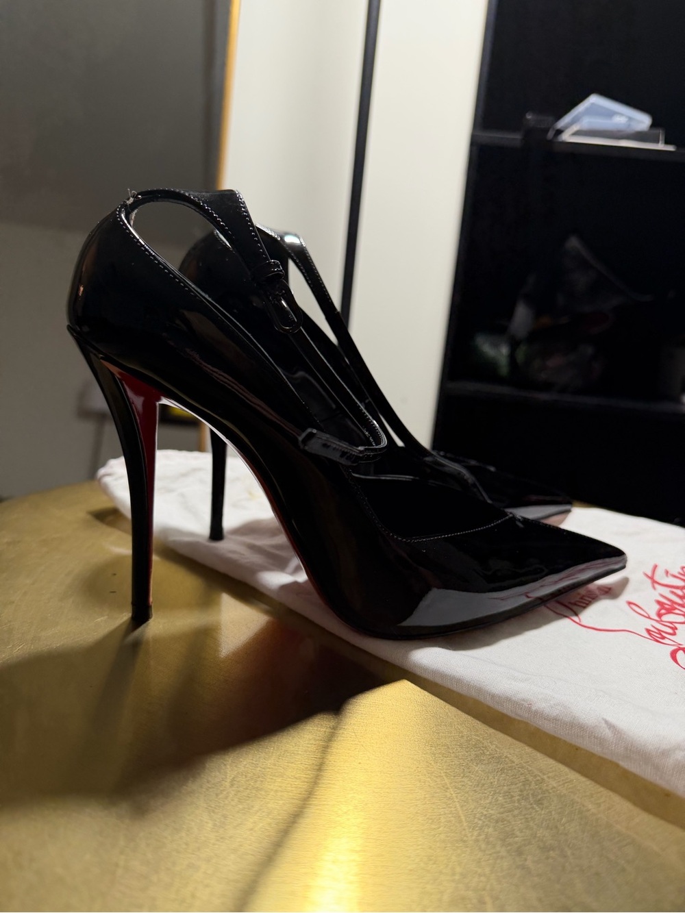 Christian Louboutin Black Patent Mary Jane Pumps with Red Sole
